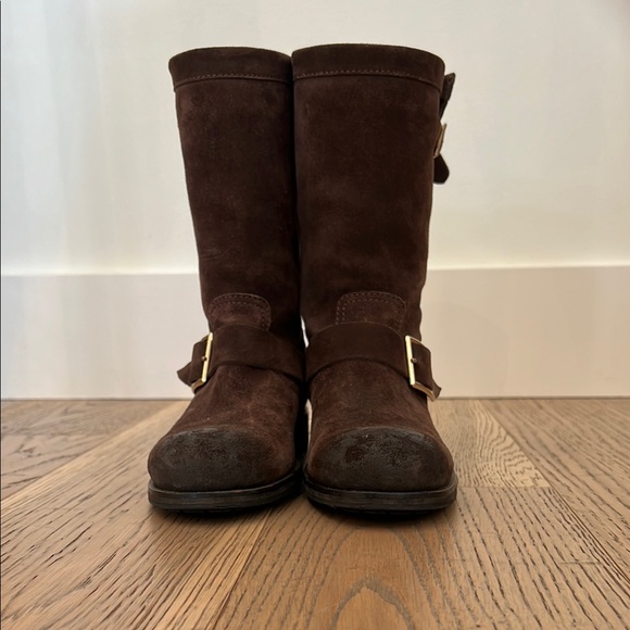 Jimmy Choo Dark Brown Suede Biker Boots - Picture 2 of 10